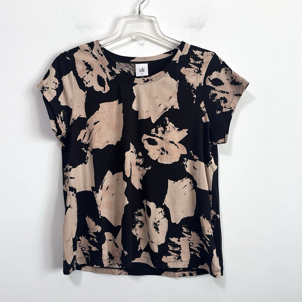 Cabi Fall Flash Tee Tshirt M #4373 Cap Sleeve Floral Cotton Casual Brown Black